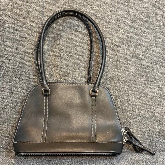 Vintage Y2K Liz Claiborne Black Faux Leather Bag Purse Double Handles Small - Picture 2 of 7